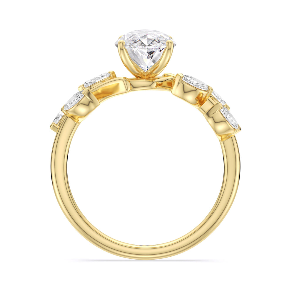 Pear Cut Slender Vine Six Prong Engagement Ring with Lab Grown Diamond in 14KT Yellow Gold view 4
