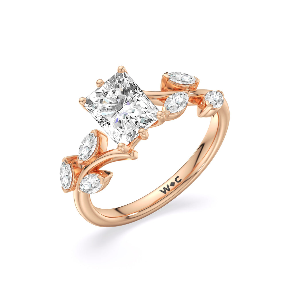 Slender Vine Six Prong Engagement Ring with Radiant Cut Diamond in 14KT Rose Gold view 3
