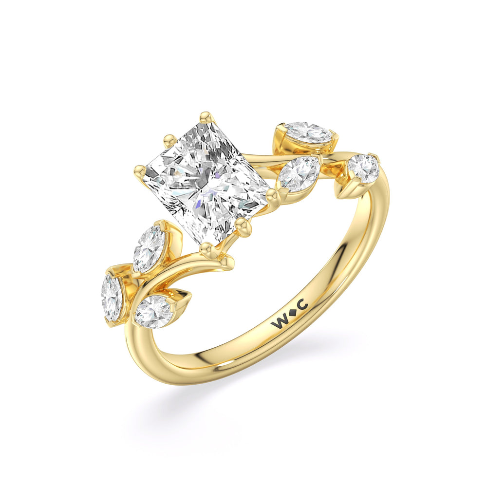 Radiant Cut Slender Vine Six Prong Engagement Ring with Lab Grown Diamond in 14KT Yellow Gold view 5
