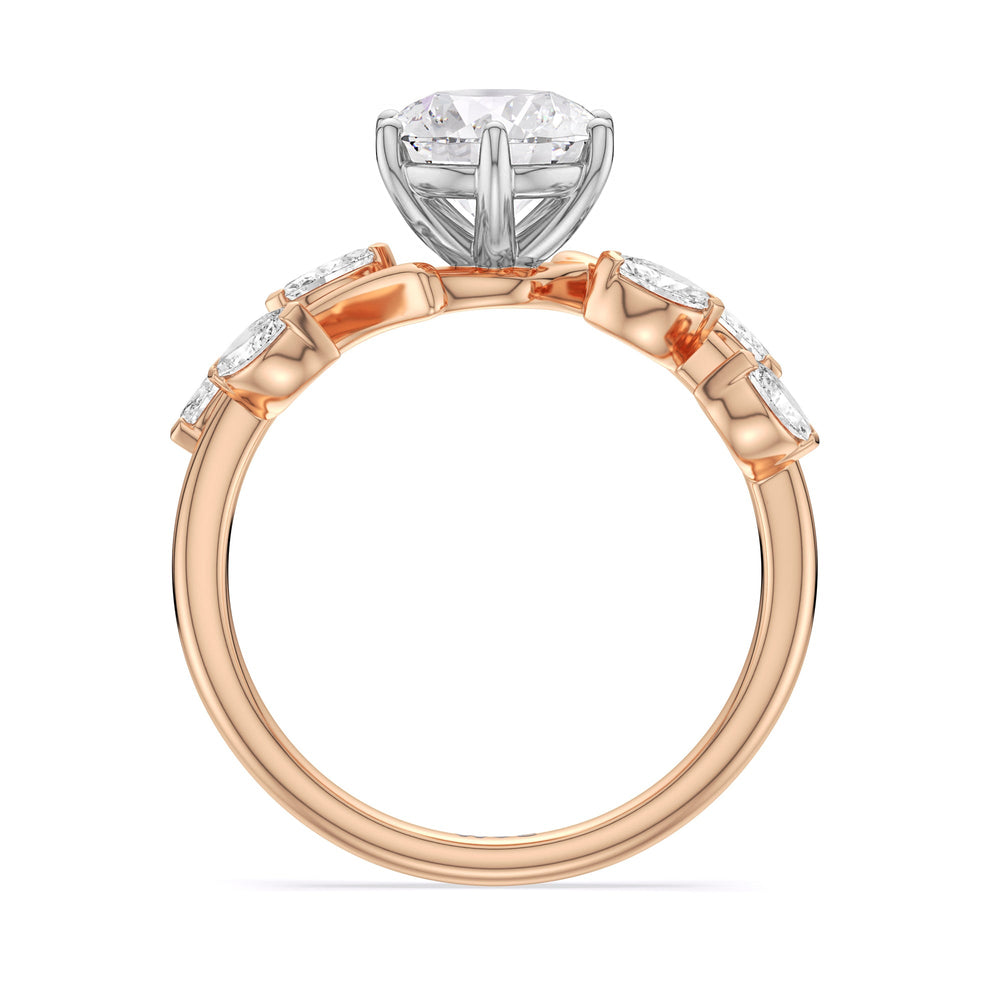 Slender Vine Six Prong Engagement Ring with Round Cut Diamond in 14KT White & Rose Gold view 2

