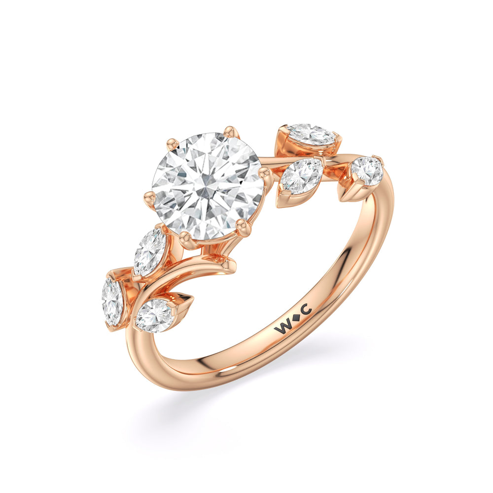 Slender Vine Six Prong Engagement Ring with Round Cut Diamond in 14KT Rose Gold view 4
