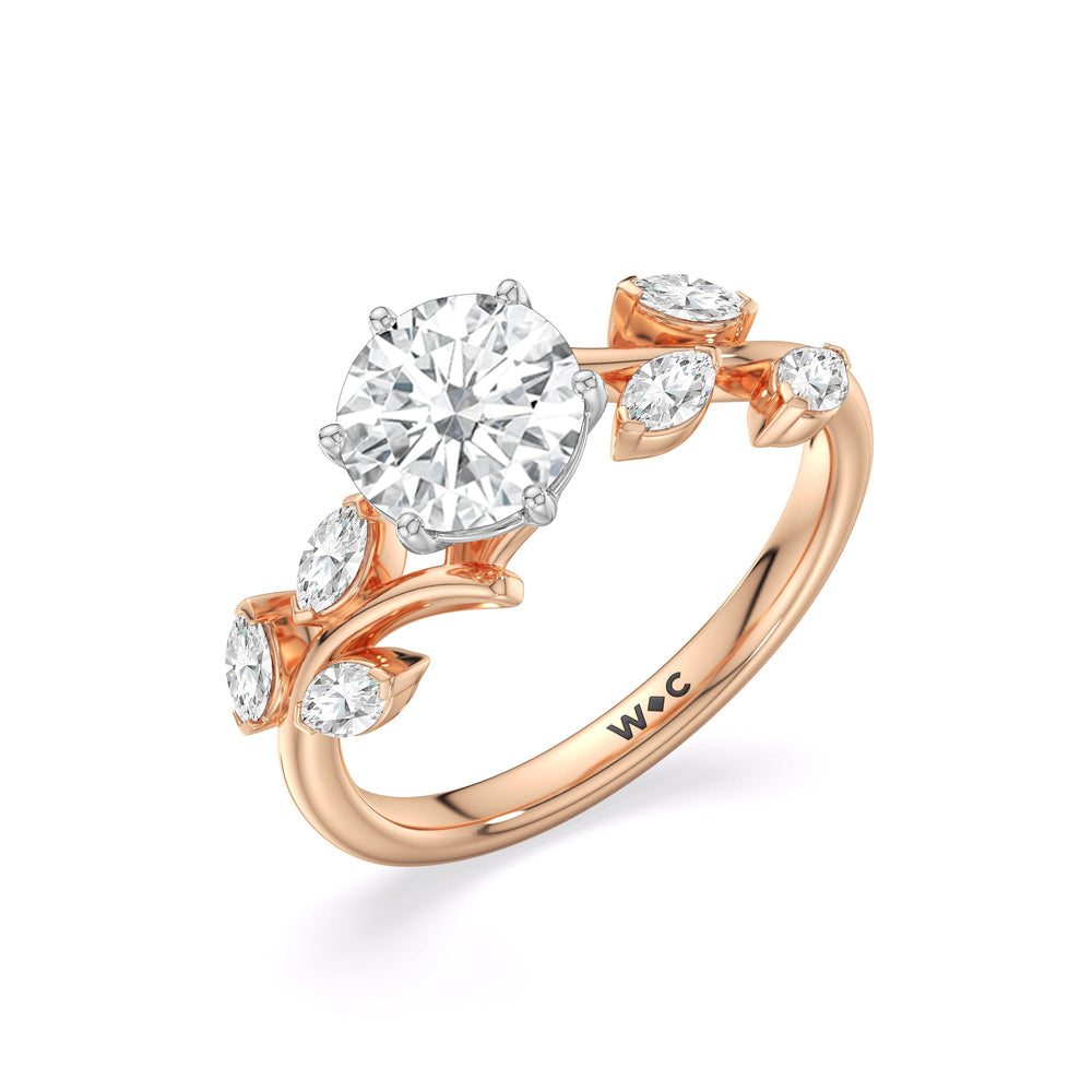Slender Vine Six Prong Engagement Ring with Round Cut Diamond in 14KT White & Rose Gold view 3
