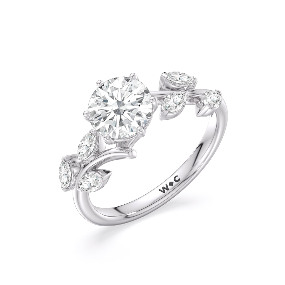 Slender Vine Six Prong Engagement Ring with Round Cut Diamond in 14KT Platinum view 4
