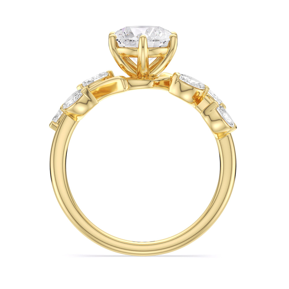 Round Cut Slender Vine Six Prong Engagement Ring with Lab Grown Diamond in 14KT Yellow Gold view 5
