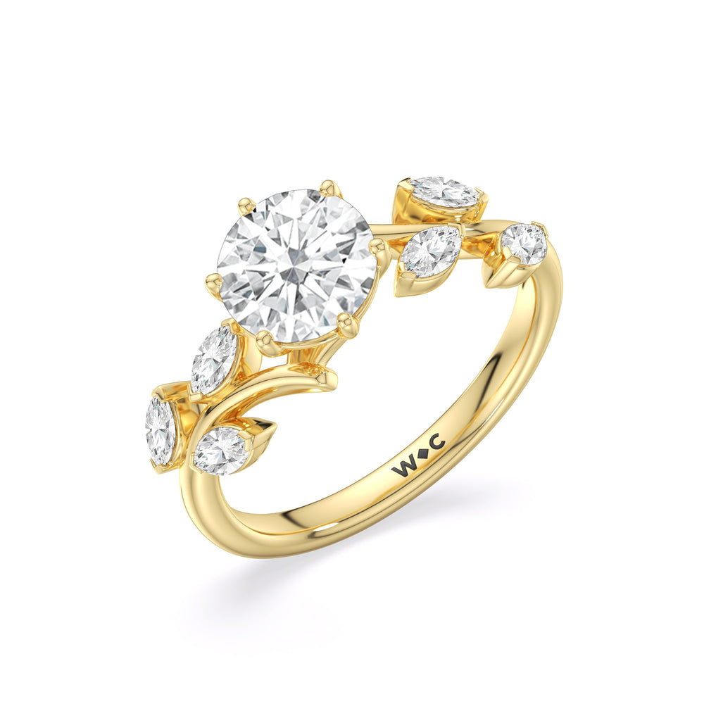 Round Cut Slender Vine Six Prong Engagement Ring with Lab Grown Diamond in 14KT Yellow Gold view 6
