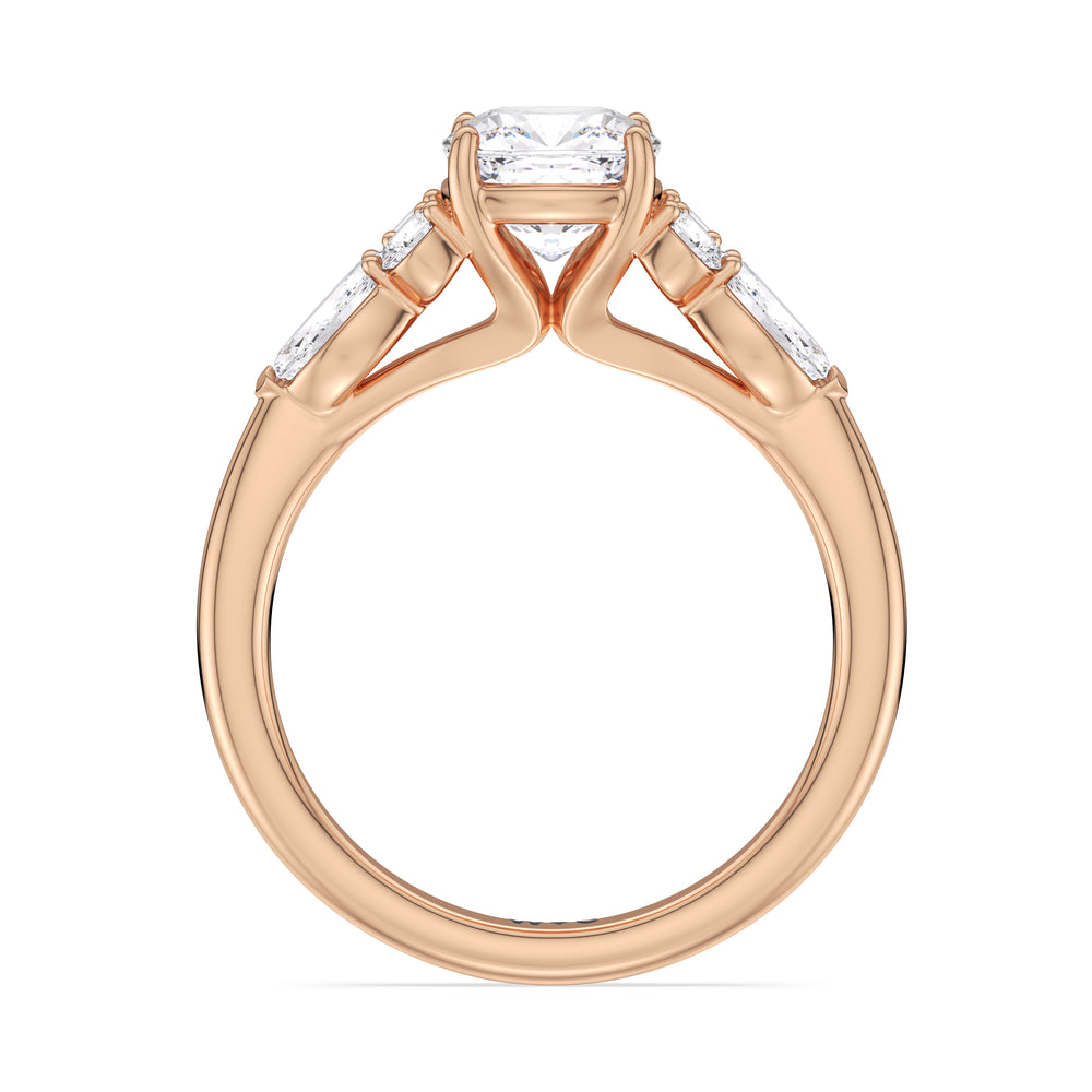 Trio Cluster Engagement Ring with Cushion Cut Diamond in 14KT Rose Gold view 2
