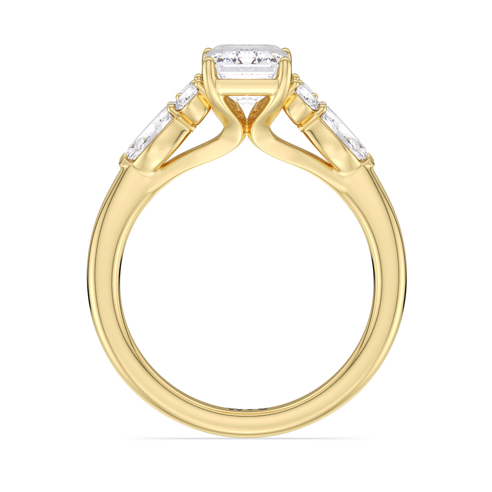Trio Cluster Engagement Ring with Emerald Cut Diamond in 14KT Yellow Gold view 2
