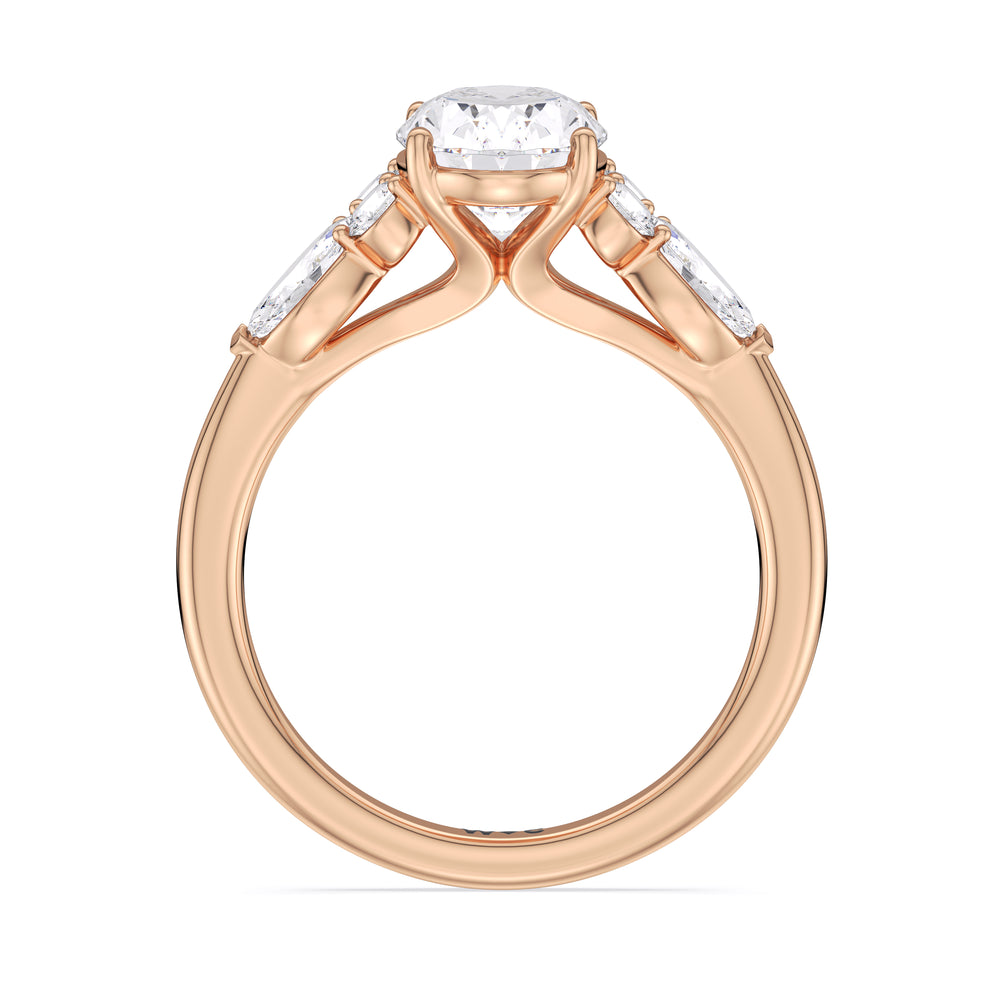 Trio Cluster Engagement Ring with Oval Cut Diamond in 14KT Rose Gold view 2
