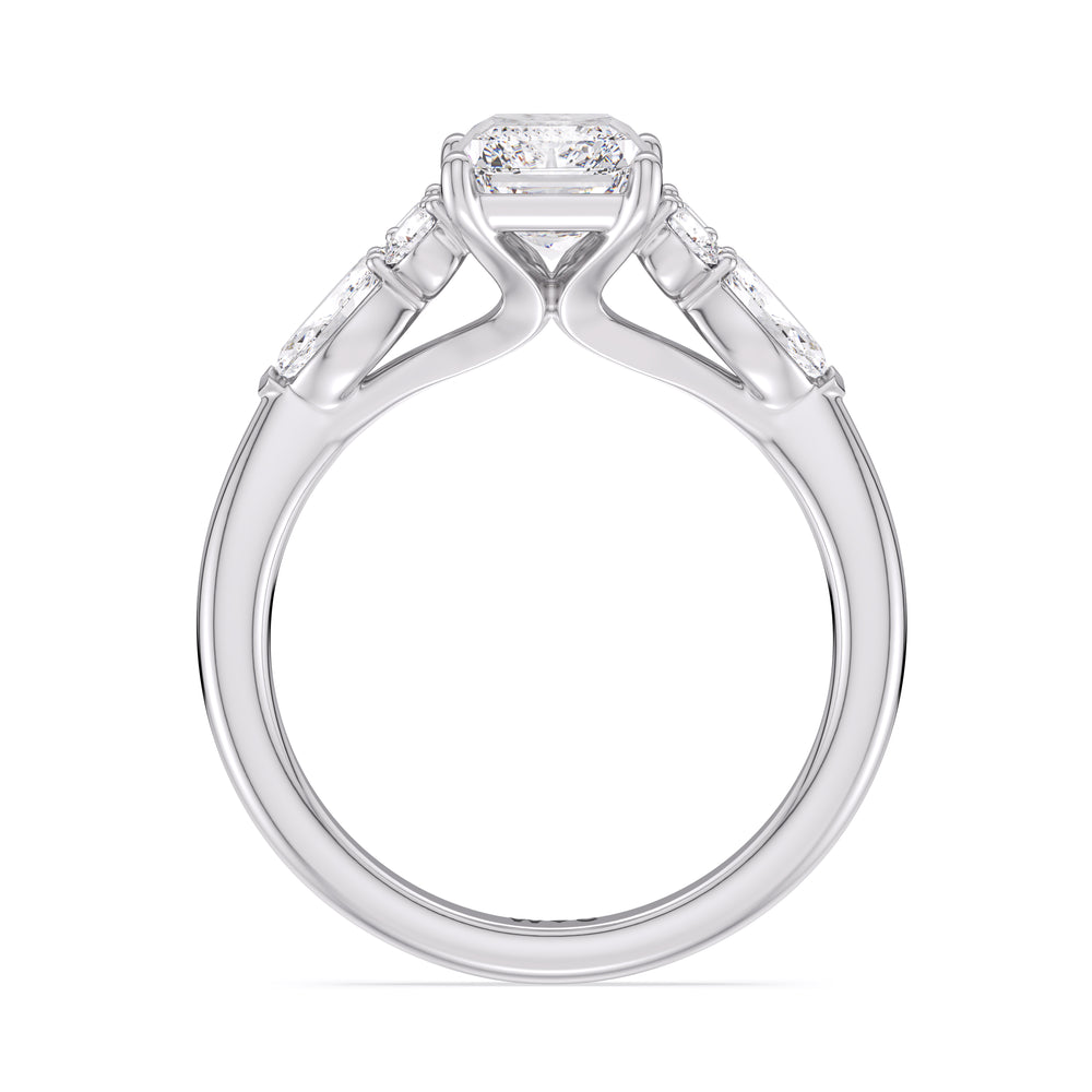 Trio Cluster Engagement Ring with Radiant Cut Diamond in 14KT Platinum view 2
