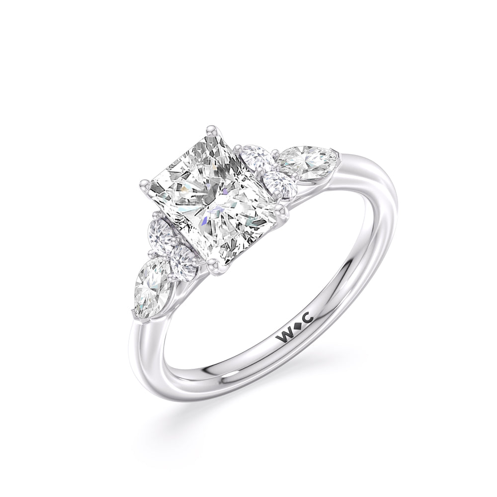 Trio Cluster Engagement Ring with Radiant Cut Diamond in 14KT Platinum view 3

