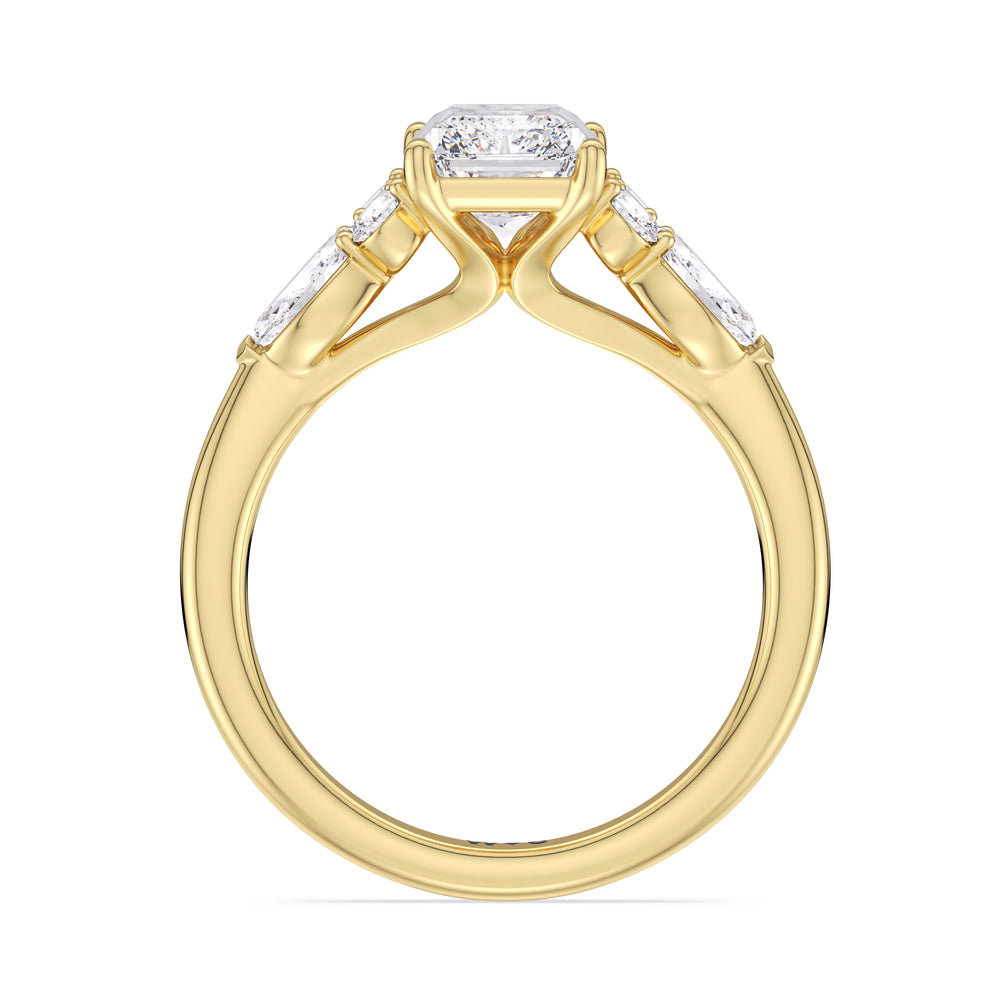 Trio Cluster Engagement Ring with Radiant Cut Diamond in 14KT Yellow Gold view 2
