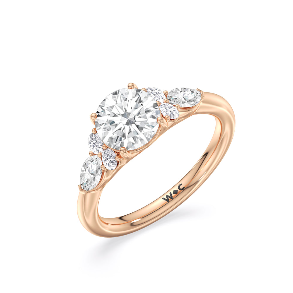 Trio Cluster Engagement Ring with Round Cut Diamond in 14KT Rose Gold view 3
