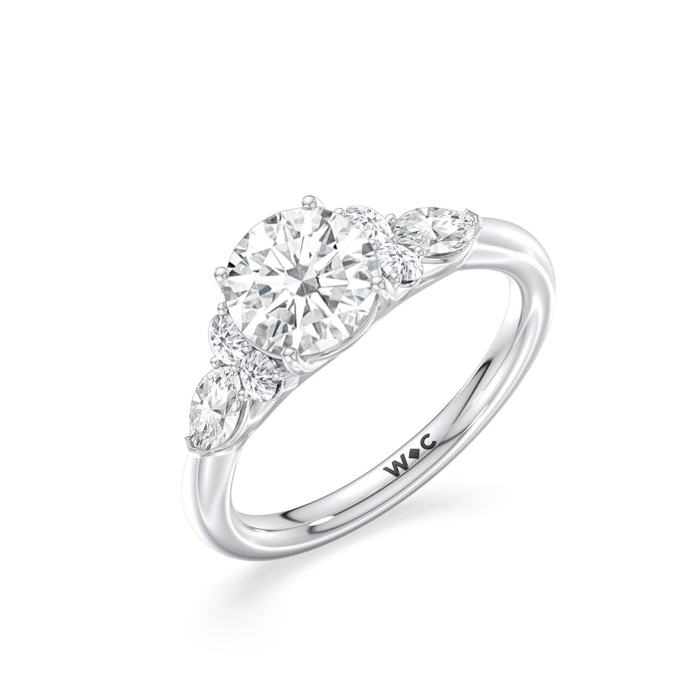 Trio Cluster Engagement Ring with Round Cut Diamond in 14KT Platinum view 3
