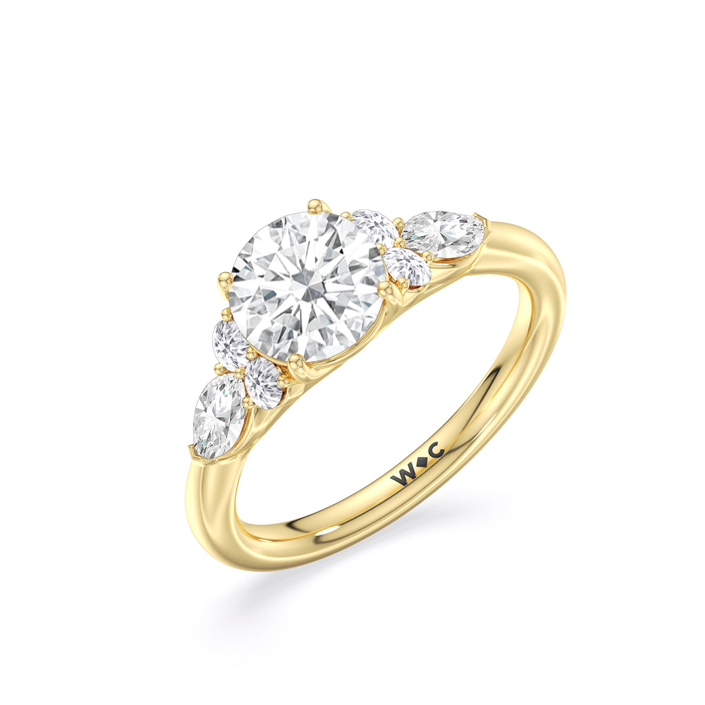 Trio Cluster Engagement Ring with Round Cut Diamond in 14KT Yellow Gold view 3
