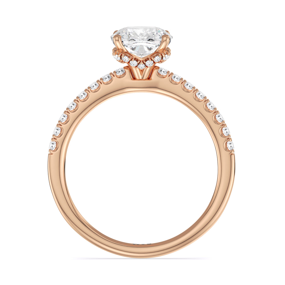 Chevron Hidden Halo Engagement Ring with Cushion Cut Diamond in 14KT Rose Gold view 2
