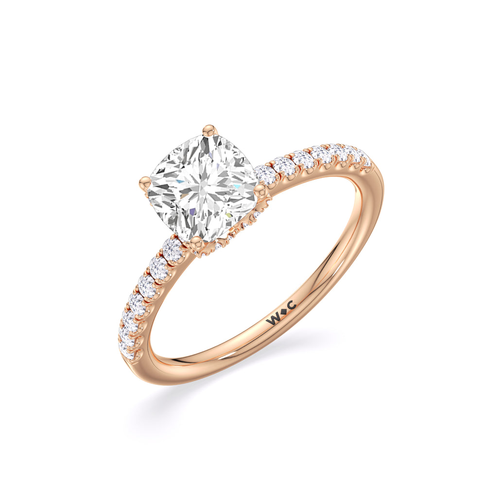 Chevron Hidden Halo Engagement Ring with Cushion Cut Diamond in 14KT Rose Gold view 3
