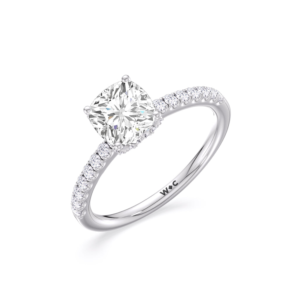 Chevron Hidden Halo Engagement Ring with Cushion Cut Diamond in 14KT Platinum view 3
