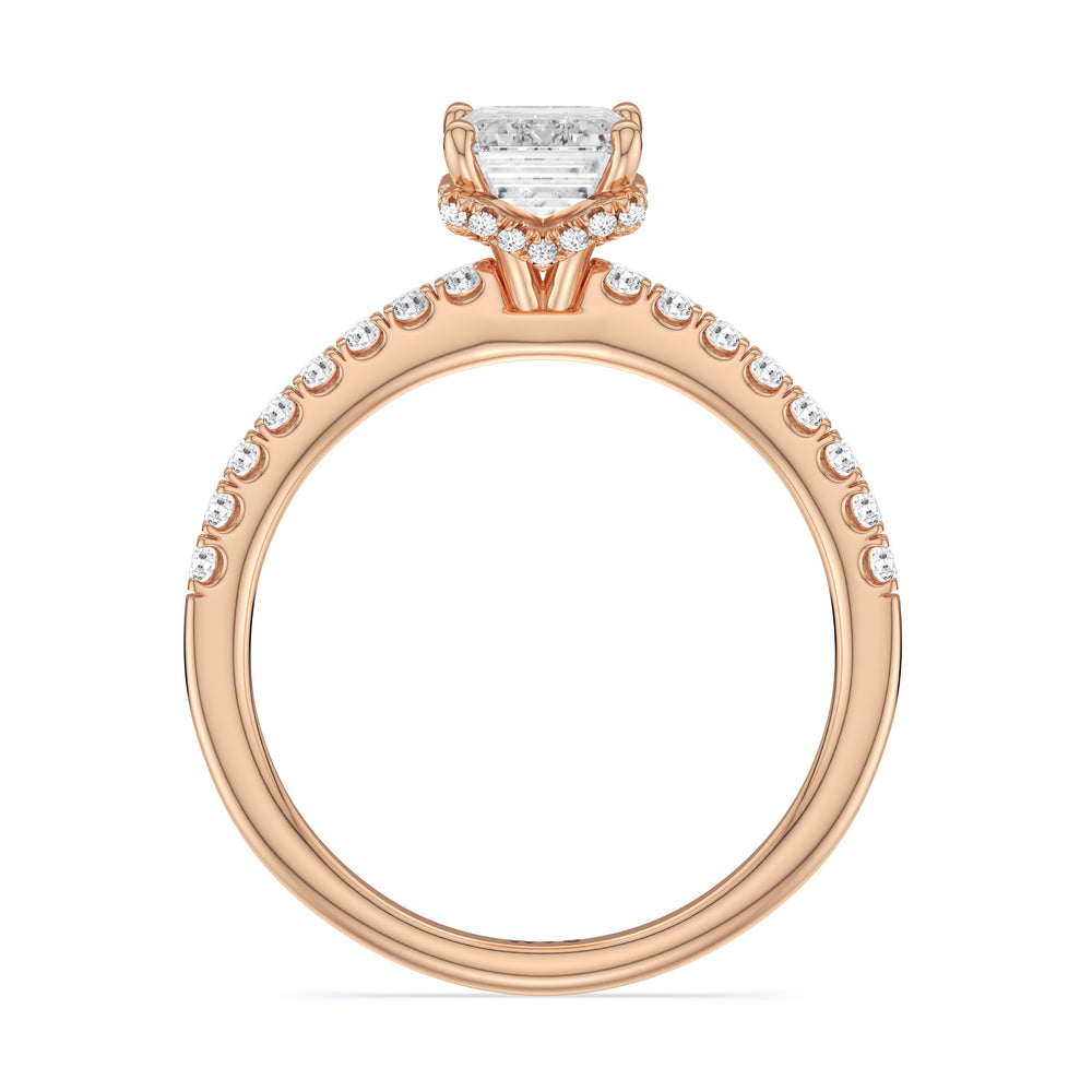 Chevron Hidden Halo Engagement Ring with Emerald Cut Diamond in 14KT Rose Gold view 2
