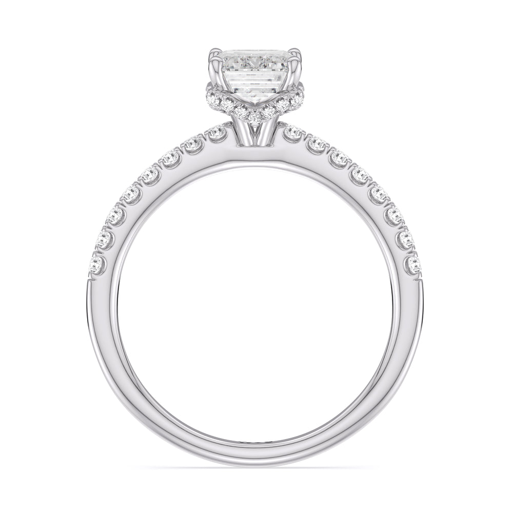 Chevron Hidden Halo Engagement Ring with Emerald Cut Diamond in 14KT Platinum view 2
