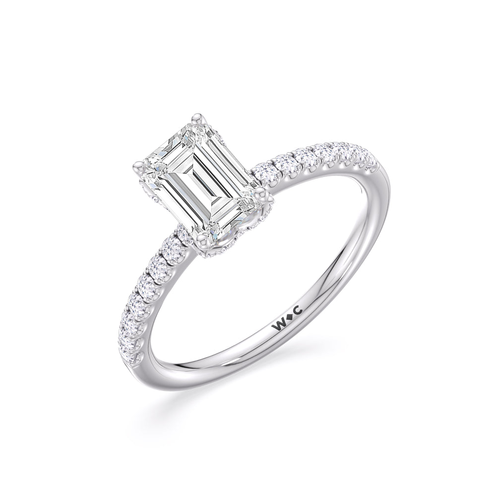 Chevron Hidden Halo Engagement Ring with Emerald Cut Diamond in 14KT Platinum view 3
