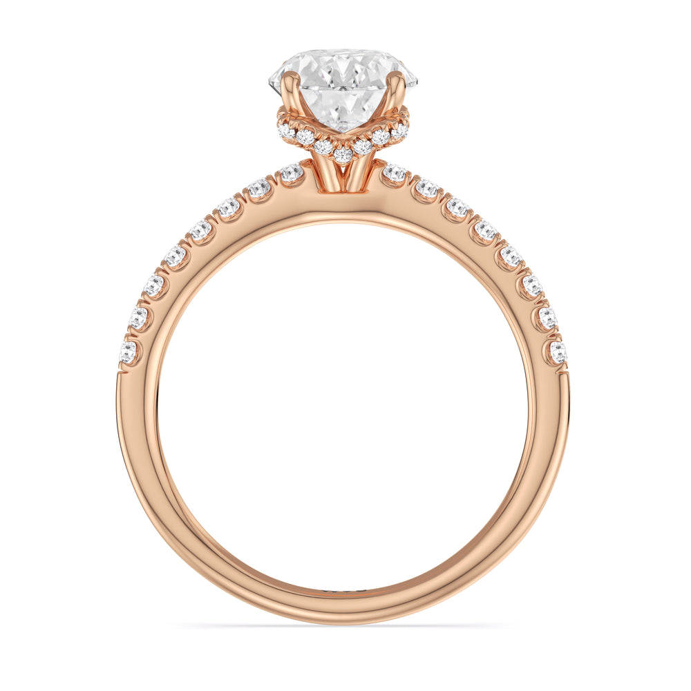 Chevron Hidden Halo Engagement Ring with Oval Cut Diamond in 14KT Rose Gold view 2
