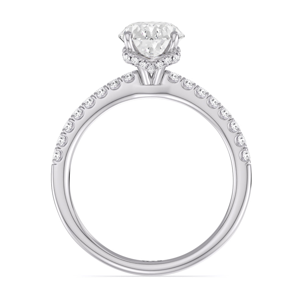 Chevron Hidden Halo Engagement Ring with Oval Cut Diamond in 14KT Platinum view 2
