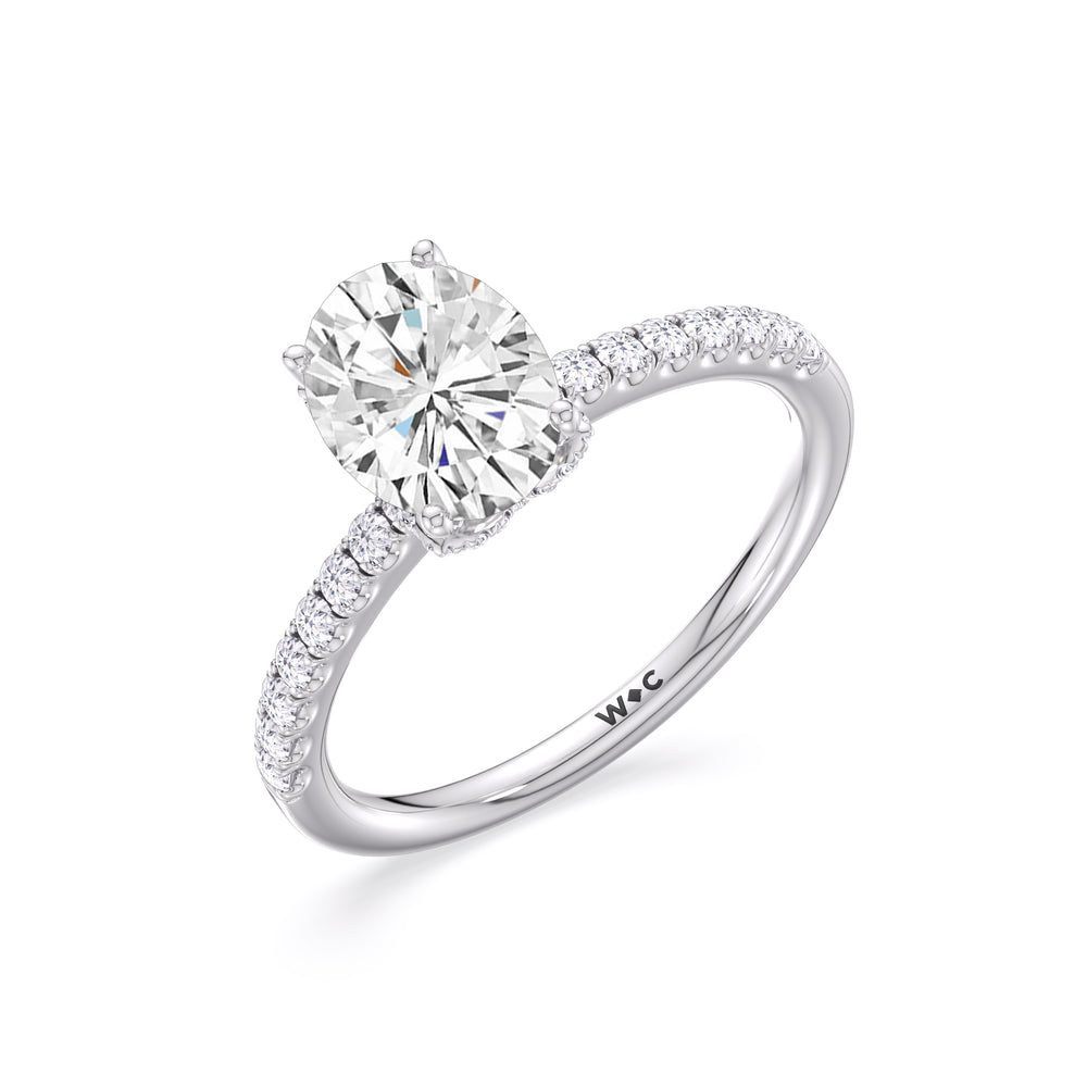 Chevron Hidden Halo Engagement Ring with Oval Cut Diamond in 14KT Platinum view 3
