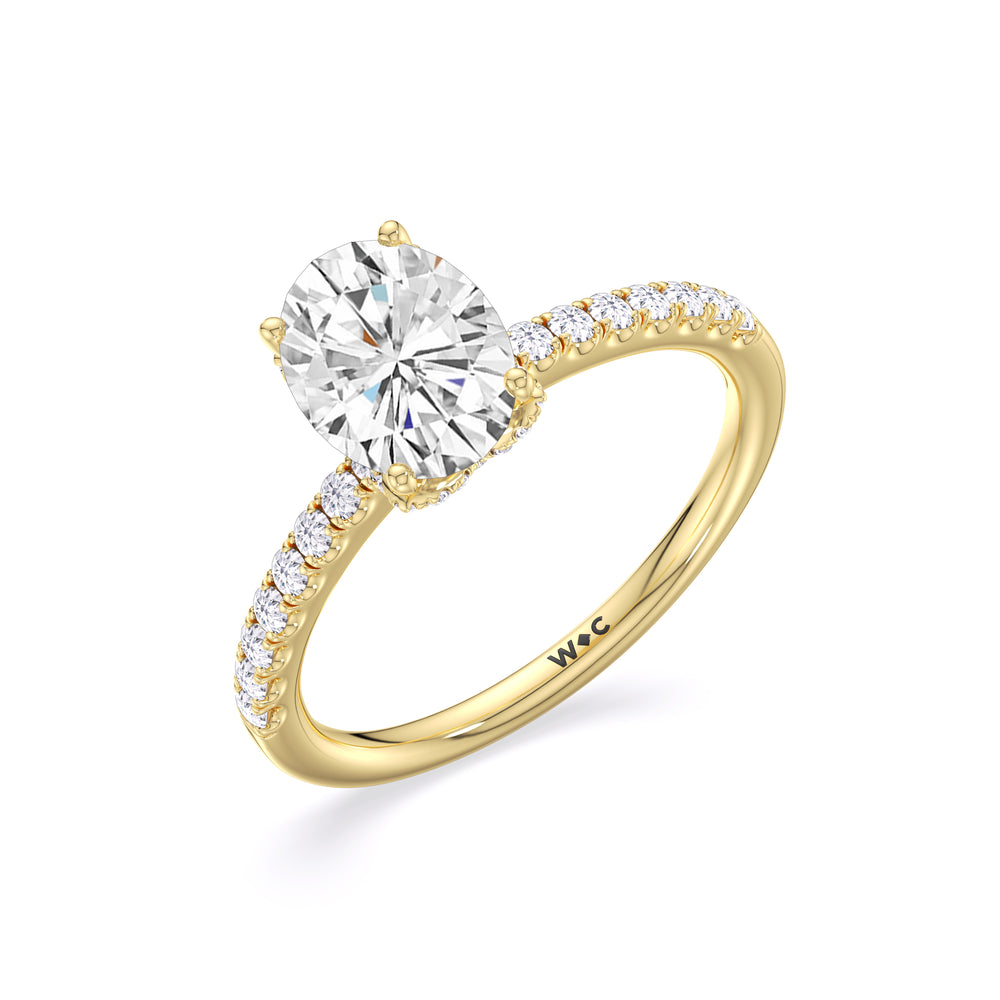 Chevron Hidden Halo Engagement Ring with Oval Cut Diamond in 14KT Yellow Gold view 3
