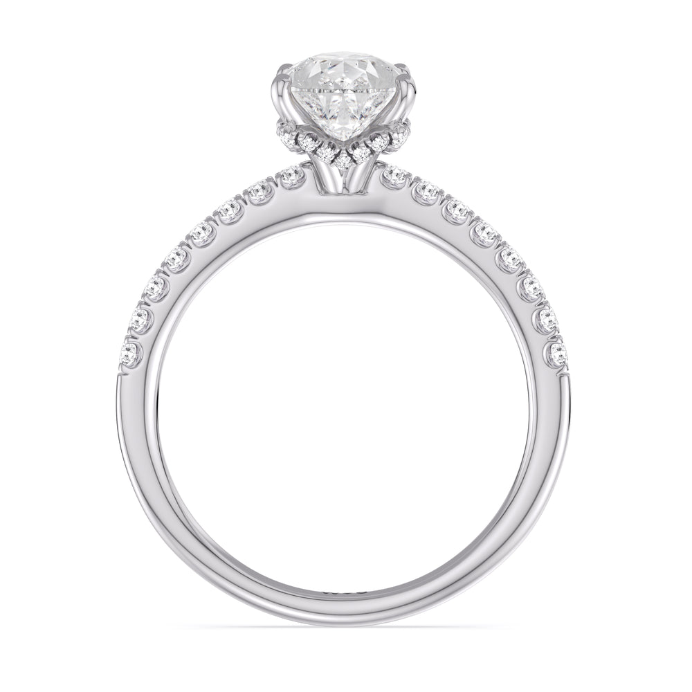 Chevron Hidden Halo Engagement Ring with Pear Cut Diamond in 14KT Platinum view 2
