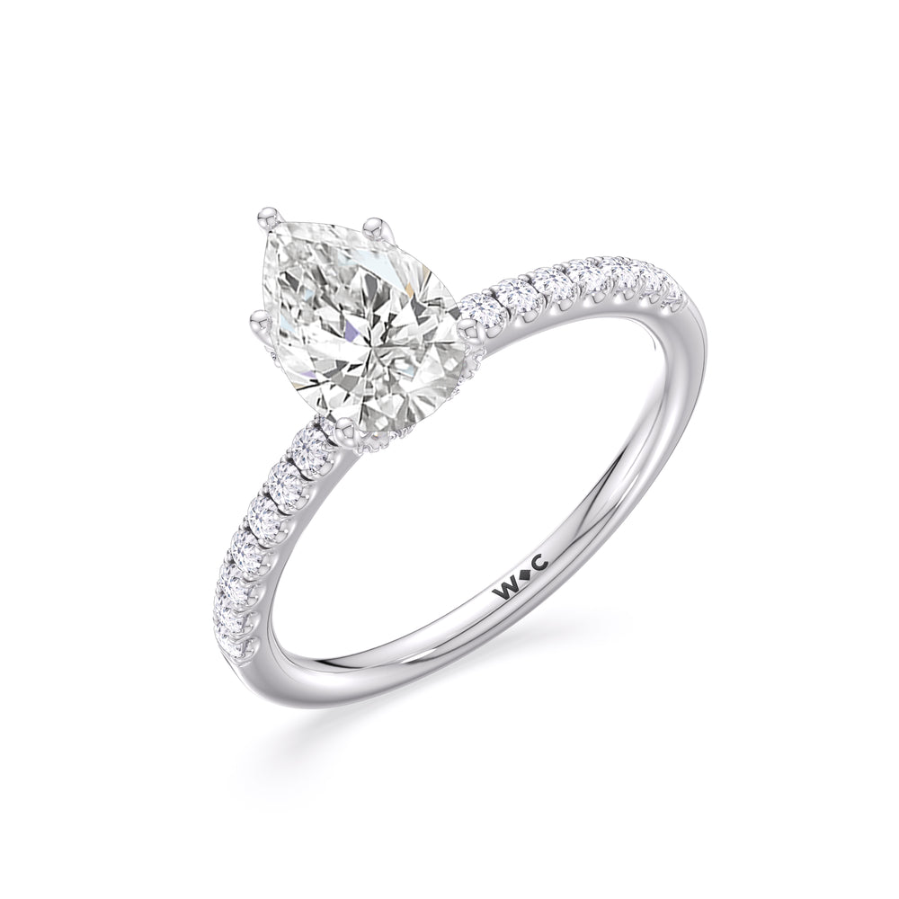 Chevron Hidden Halo Engagement Ring with Pear Cut Diamond in 14KT Platinum view 3
