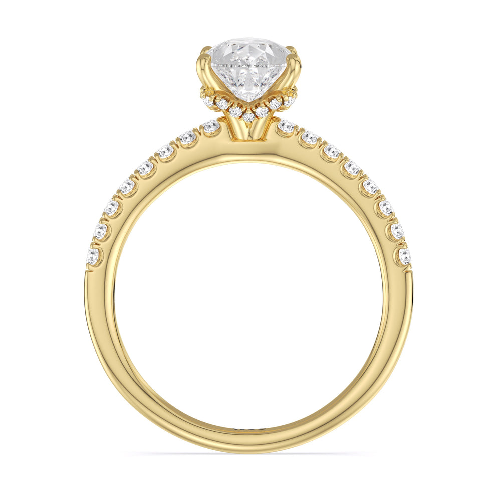 Pear Cut Chevron Hidden Halo Engagement Ring with Lab Grown Diamond in 14KT Yellow Gold view 2
