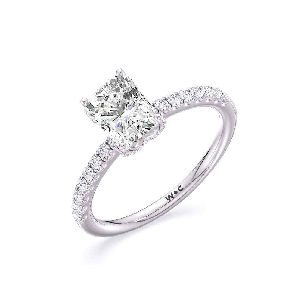 Chevron Hidden Halo Engagement Ring with Radiant Cut Diamond in 14KT Platinum view 3
