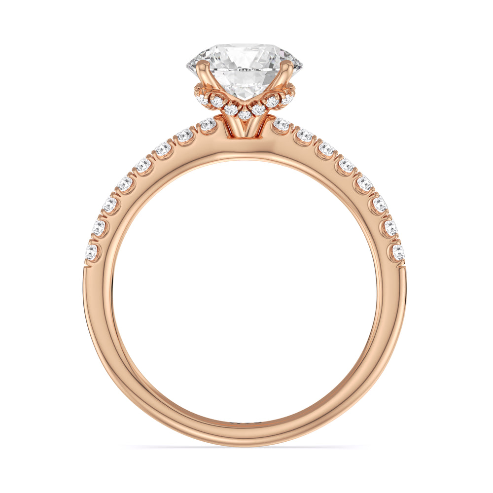 Chevron Hidden Halo Engagement Ring with Round Cut Diamond in 14KT Rose Gold view 2

