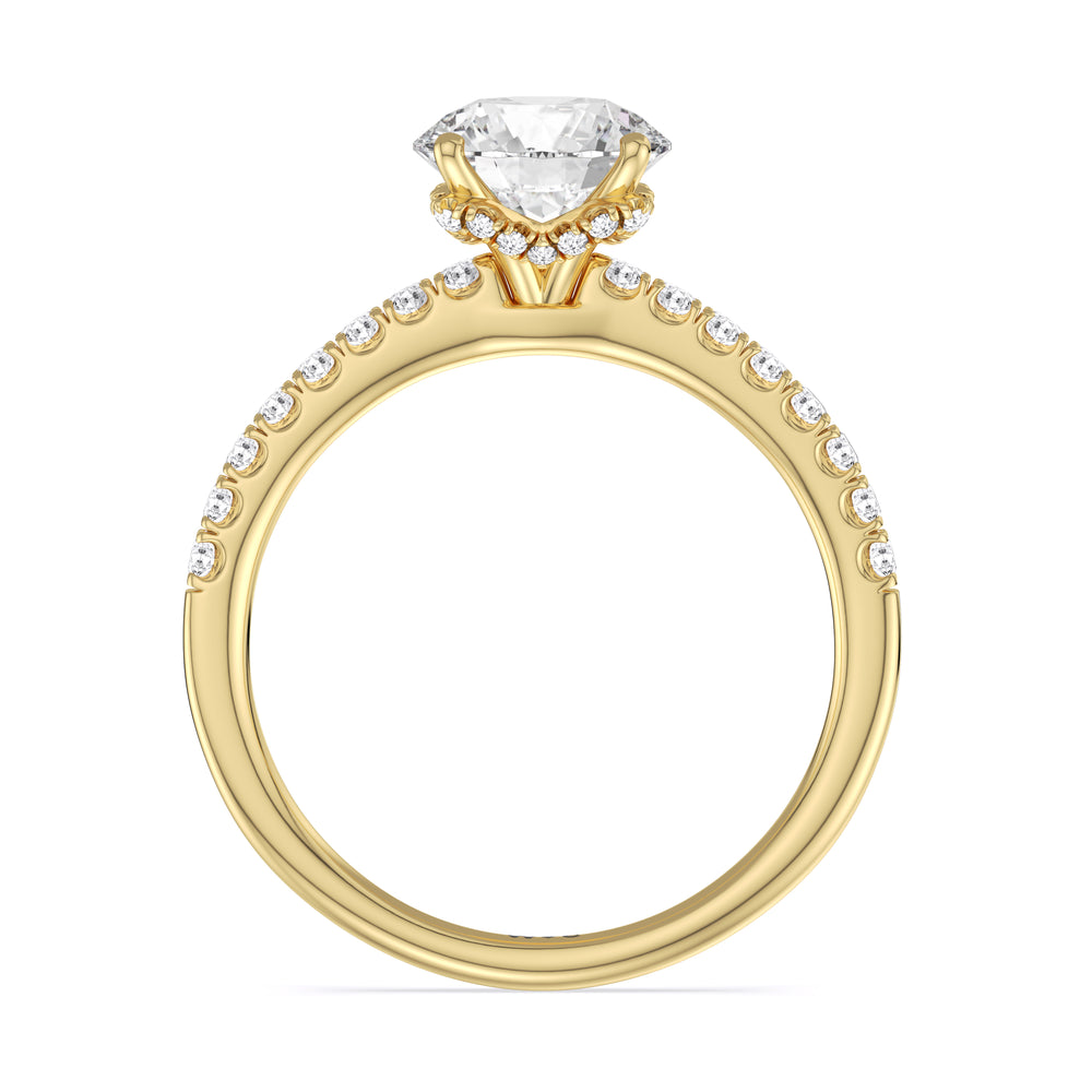 Chevron Hidden Halo Engagement Ring with Round Cut Diamond in 14KT Yellow Gold view 2
