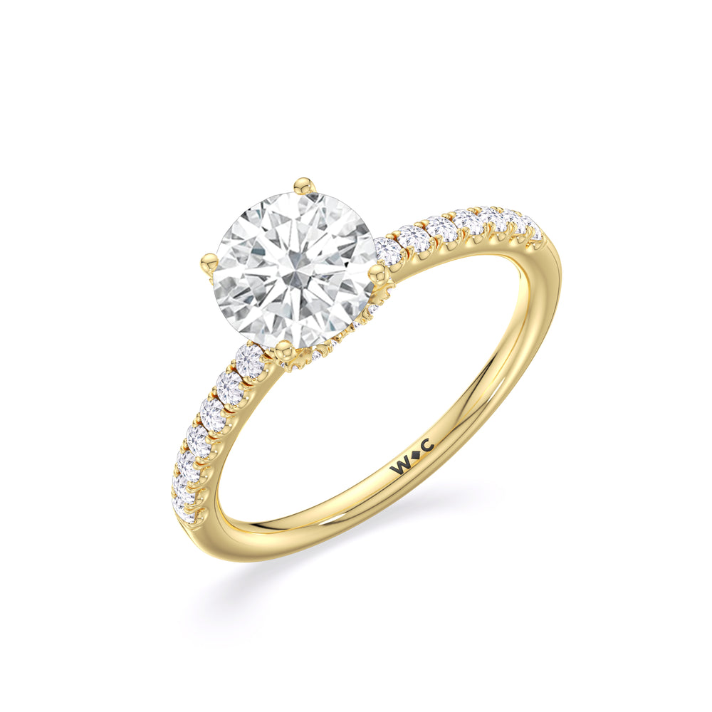 Chevron Hidden Halo Engagement Ring with Round Cut Diamond in 14KT Yellow Gold view 3
