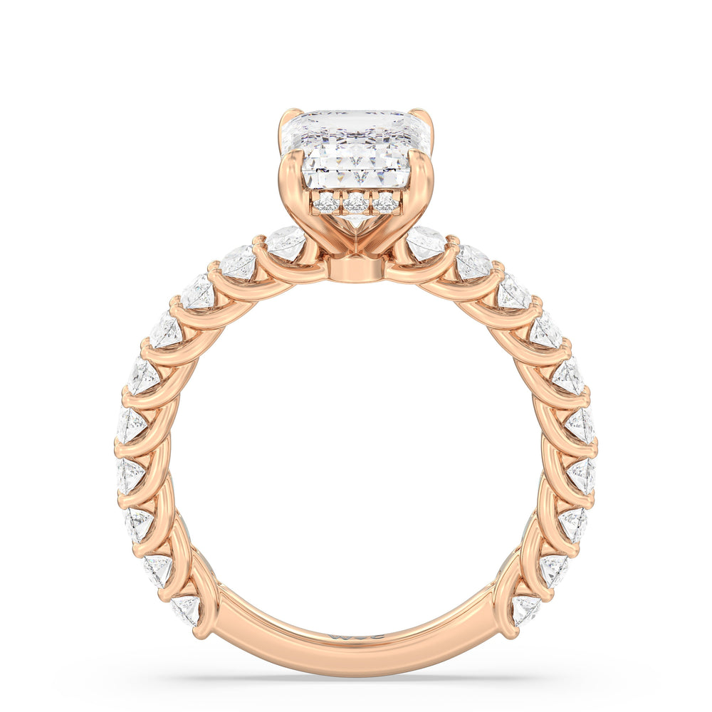 Emerald Cut Hidden Halo Oval Side Stones Engagement Ring with Lab Grown Diamond in 14KT Rose Gold view 2
