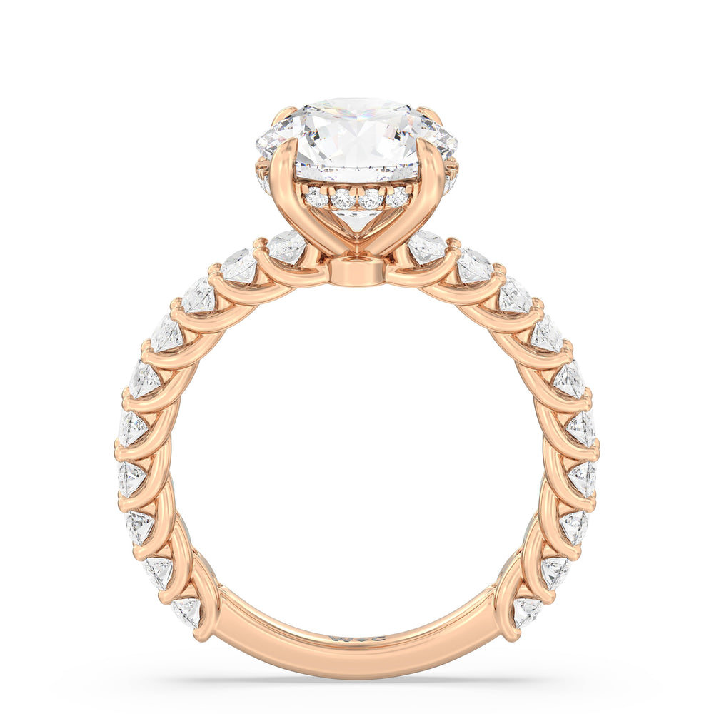 Round Cut Hidden Halo Oval Side Stones Engagement Ring with Lab Grown Diamond in 14KT Rose Gold view 2
