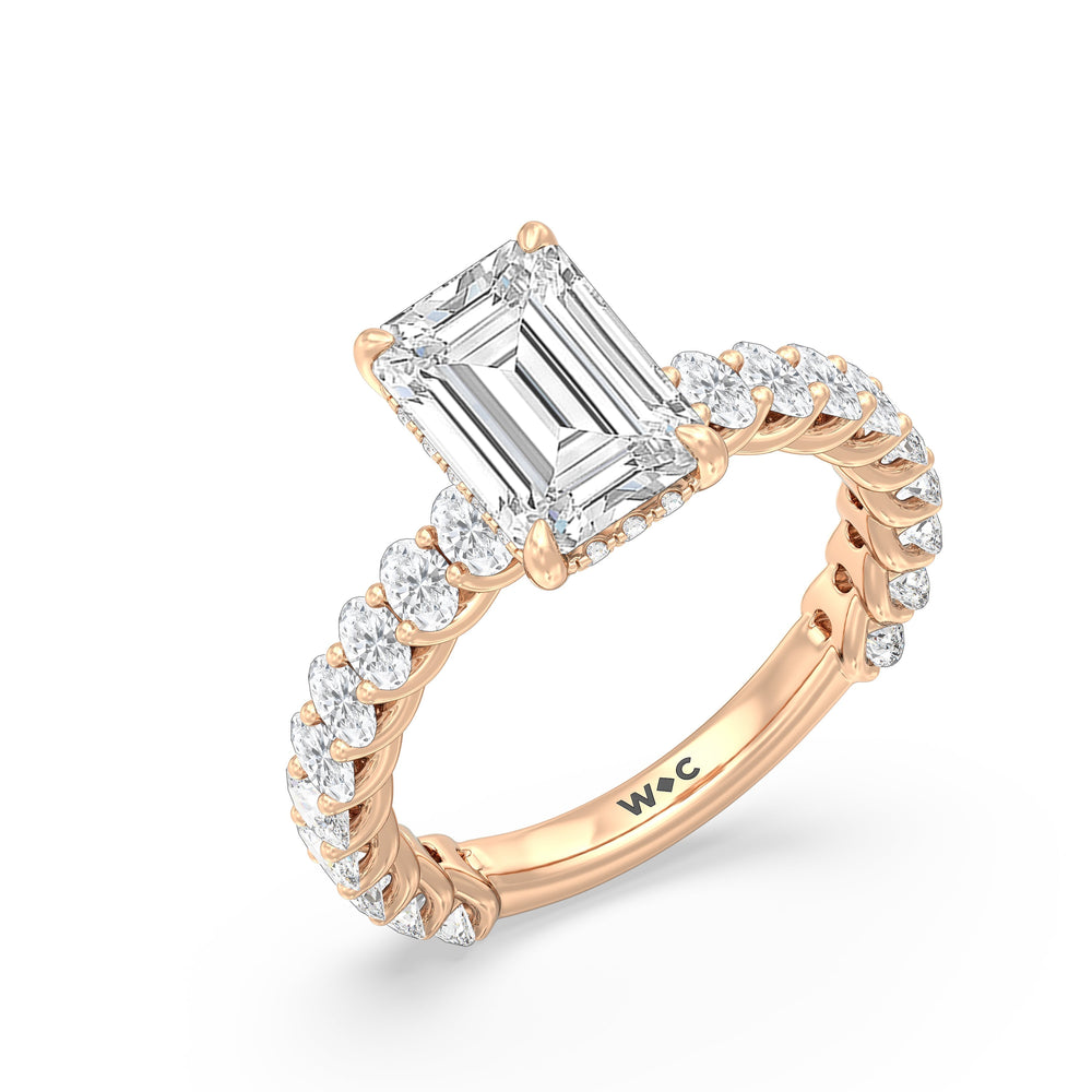 Emerald Cut Hidden Halo Oval Side Stones Engagement Ring with Lab Grown Diamond in 14KT Rose Gold view 3

