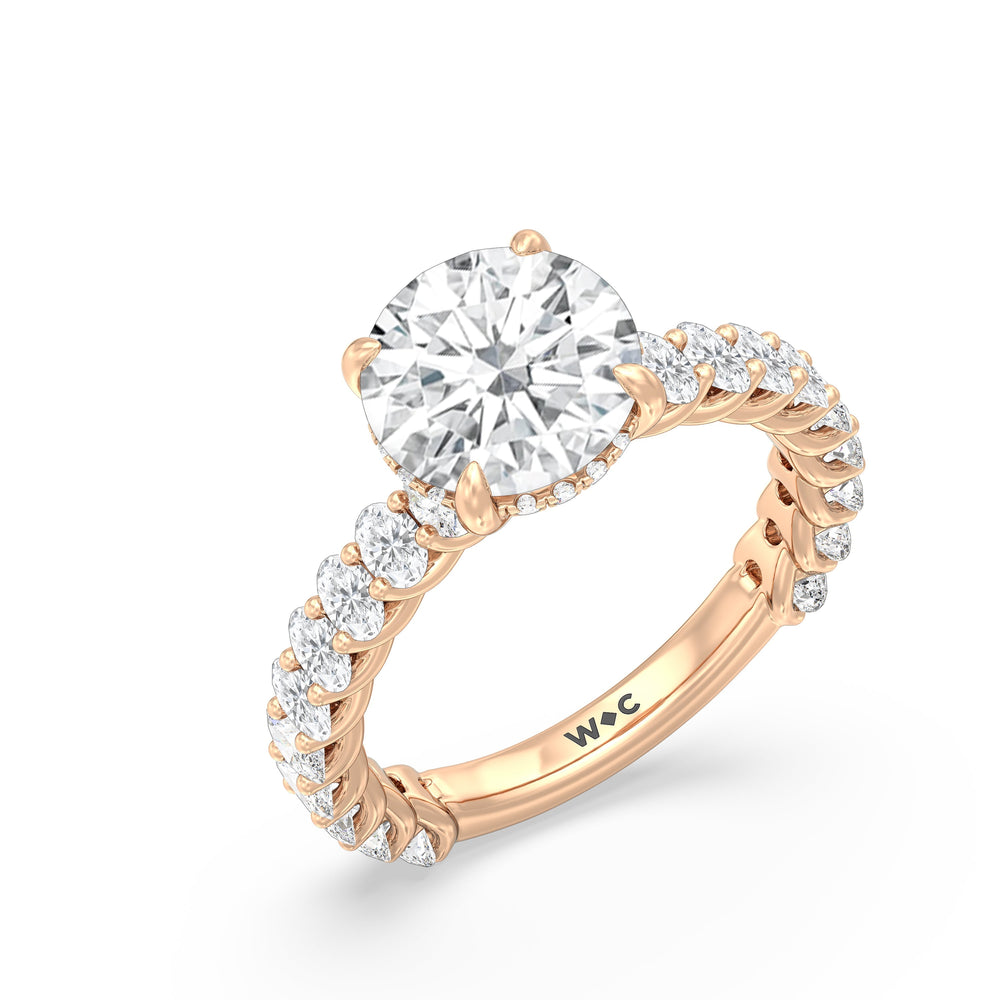 Round Cut Hidden Halo Oval Side Stones Engagement Ring with Lab Grown Diamond in 14KT Rose Gold view 3

