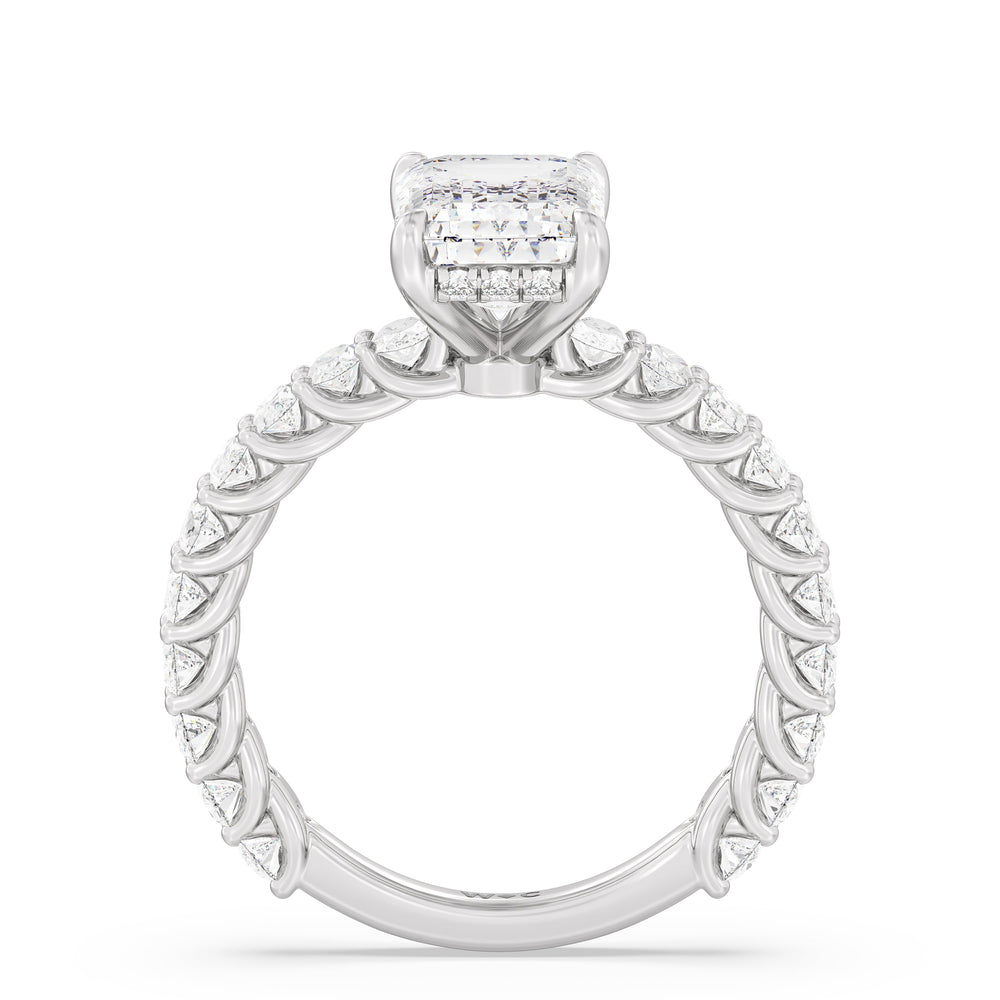 Emerald Cut Hidden Halo Oval Side Stones Engagement Ring with Lab Grown Diamond in 14KT Platinum view 2
