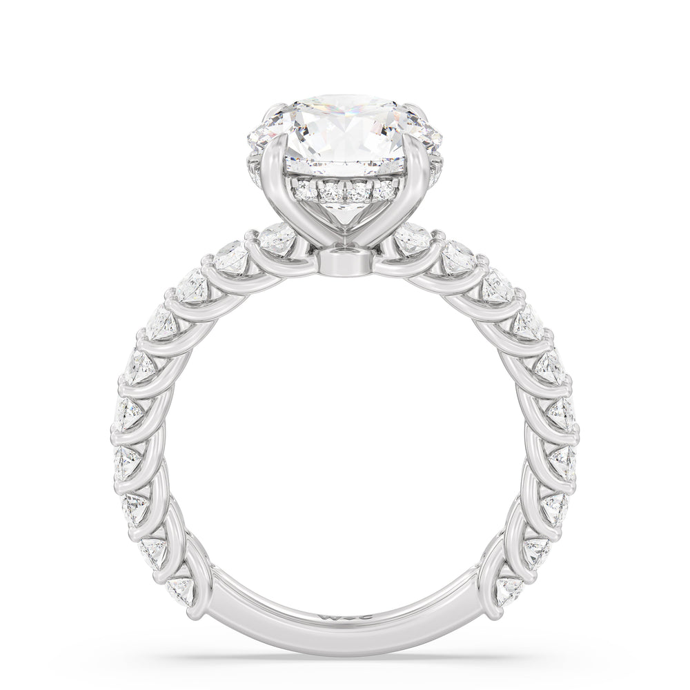Round Cut Hidden Halo Oval Side Stones Engagement Ring with Lab Grown Diamond in 14KT Platinum view 2
