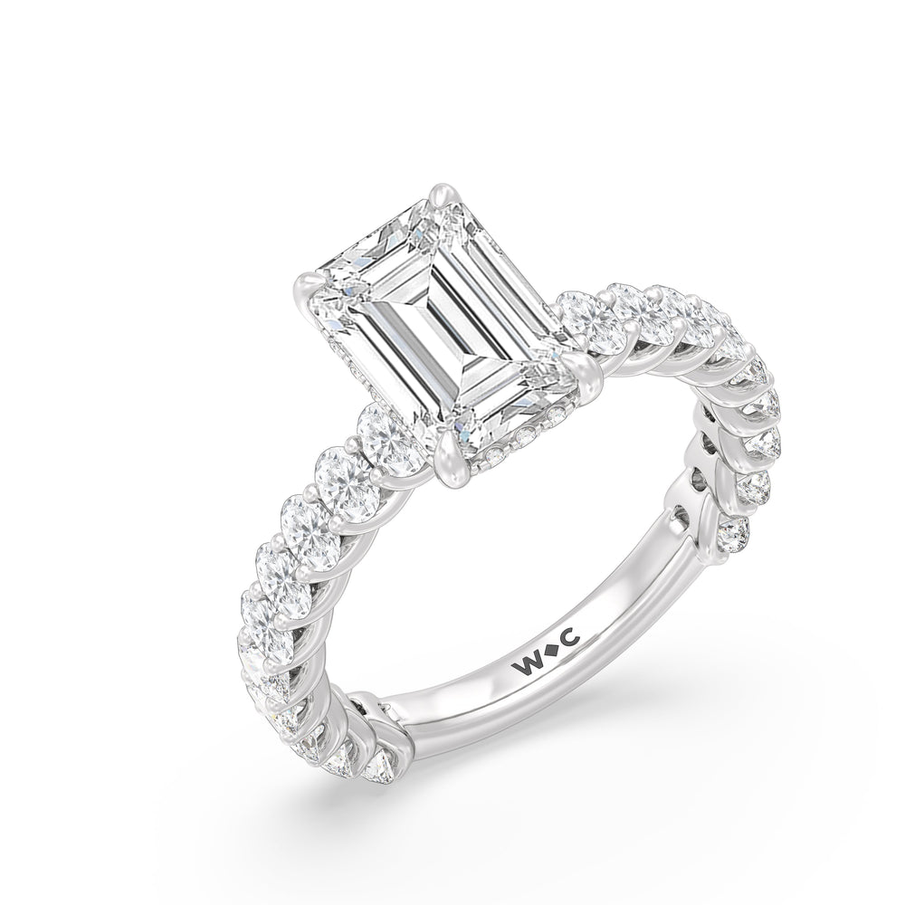 Emerald Cut Hidden Halo Oval Side Stones Engagement Ring with Lab Grown Diamond in 14KT Platinum view 3
