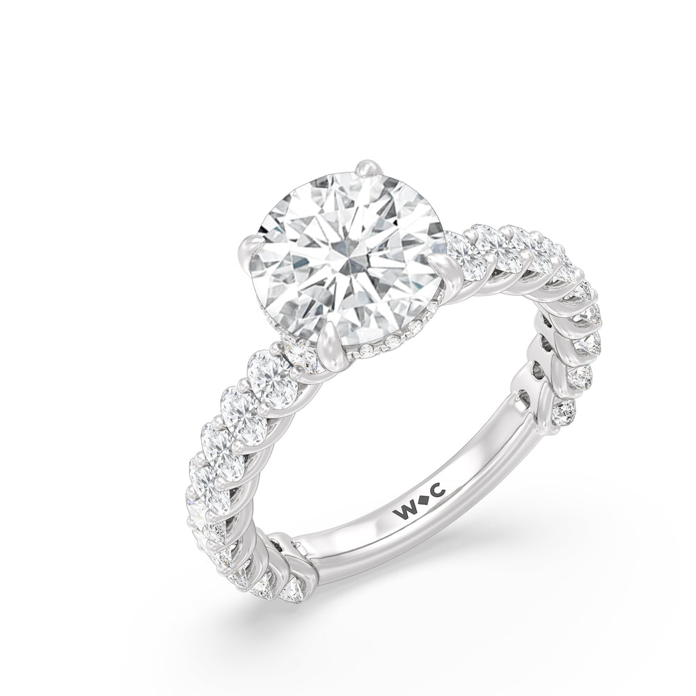 Round Cut Hidden Halo Oval Side Stones Engagement Ring with Lab Grown Diamond in 14KT Platinum view 3
