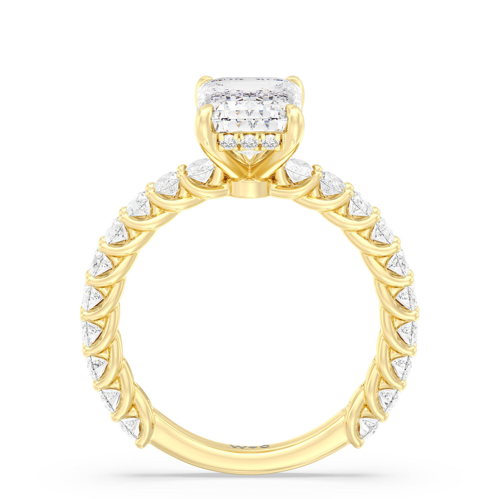 Emerald Cut Hidden Halo Oval Side Stones Engagement Ring with Lab Grown Diamond in 14KT Yellow Gold view 2
