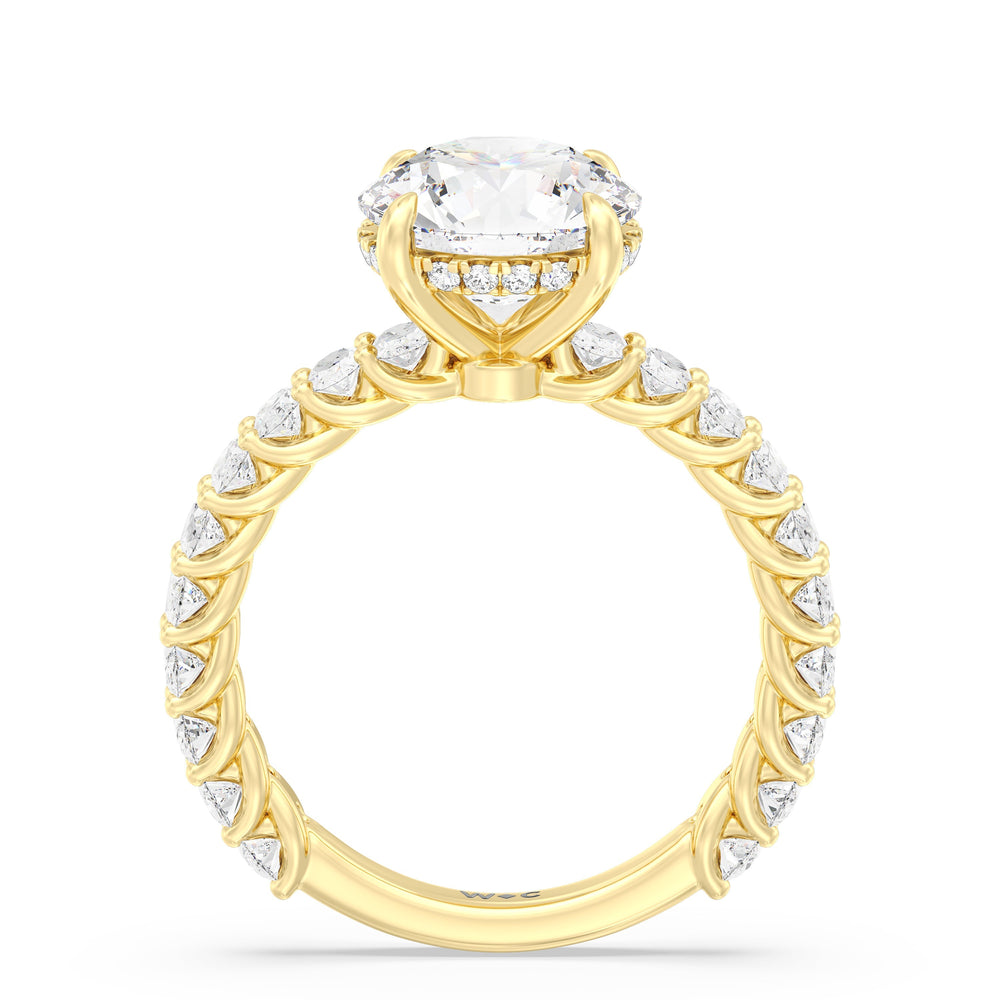 Round Cut Hidden Halo Oval Side Stones Engagement Ring with Lab Grown Diamond in 14KT Yellow Gold view 2

