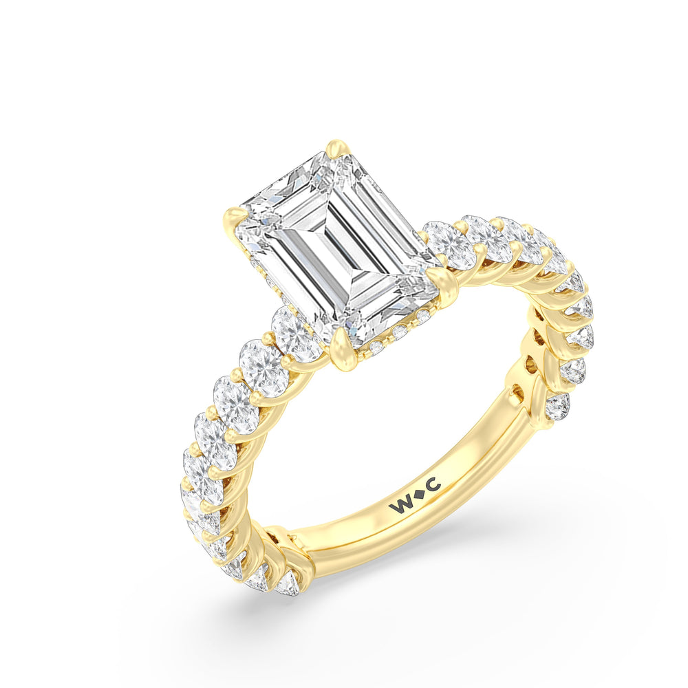 Emerald Cut Hidden Halo Oval Side Stones Engagement Ring with Lab Grown Diamond in 14KT Yellow Gold view 3
