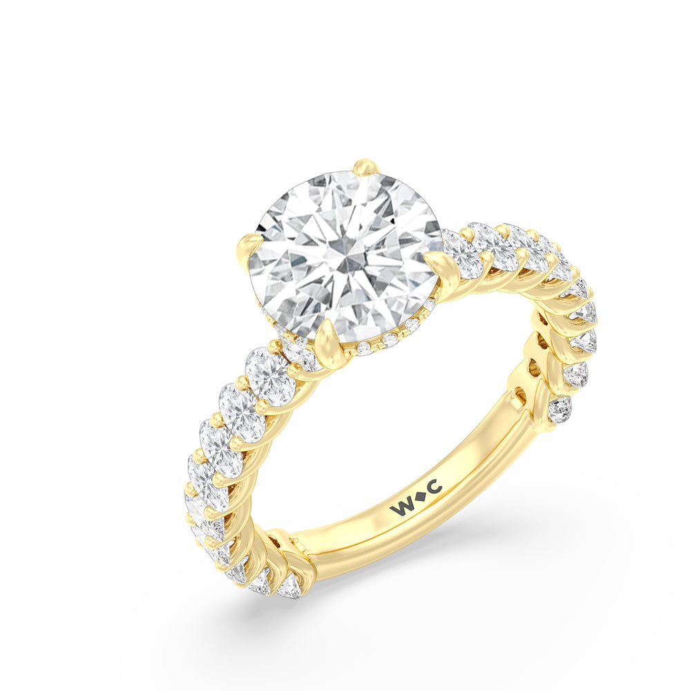 Round Cut Hidden Halo Oval Side Stones Engagement Ring with Lab Grown Diamond in 14KT Yellow Gold view 3
