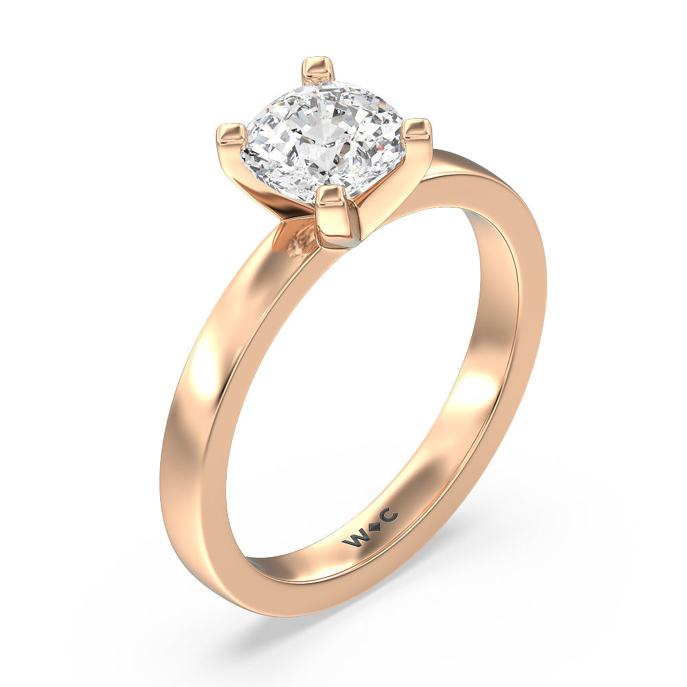 Medi Solitaire Diamond Engagement Ring with Cushion Cut Diamond in 14KT Rose Gold view 3
