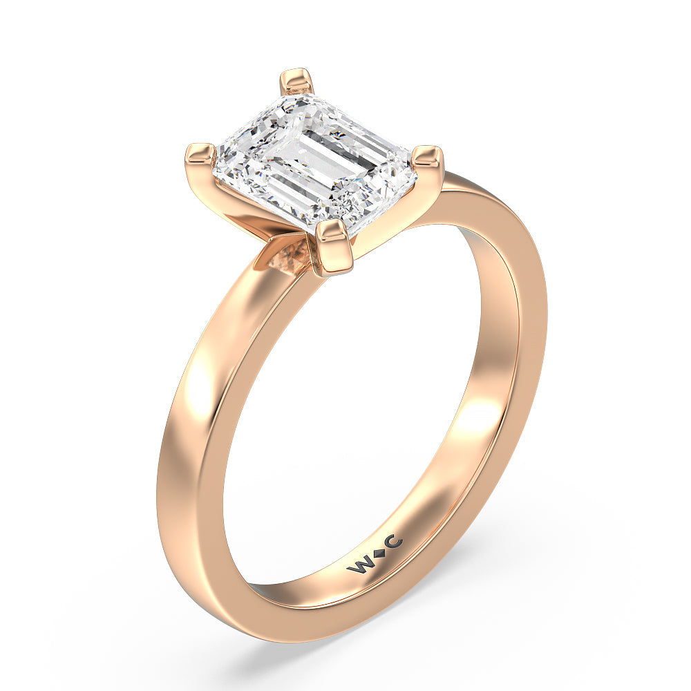 Medi Solitaire Diamond Engagement Ring with Emerald Cut Diamond in 14KT Rose Gold view 3
