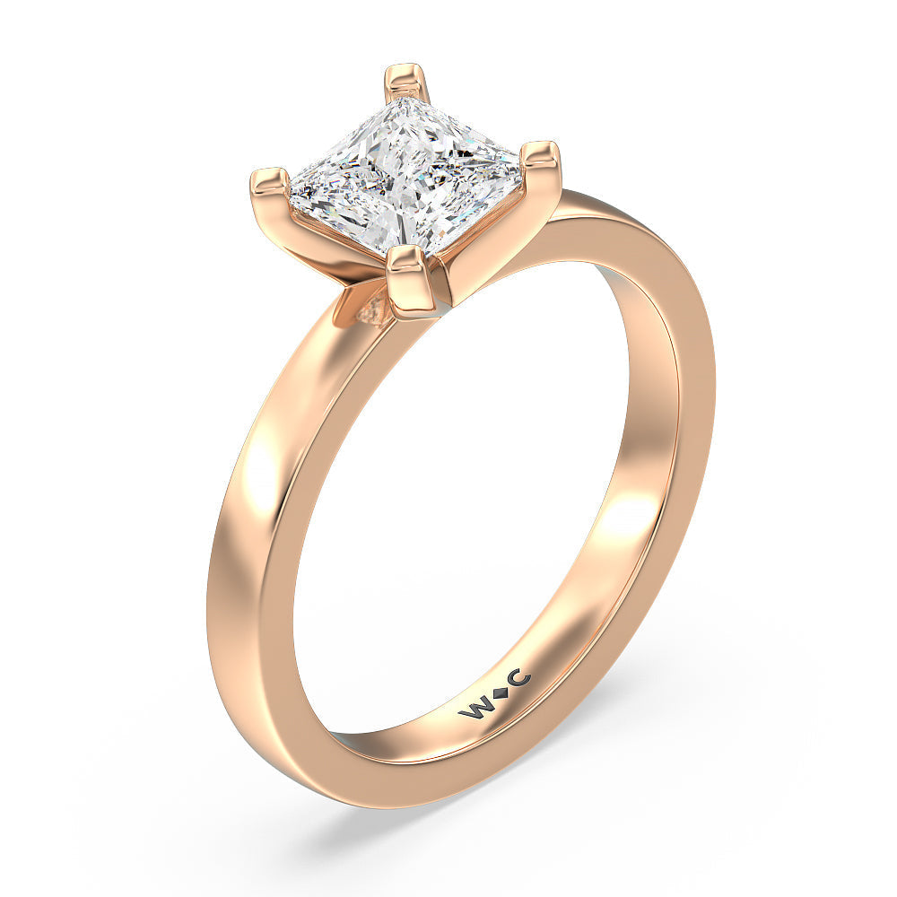 Medi Solitaire Diamond Engagement Ring with Princess Cut Diamond in 14KT Rose Gold view 3
